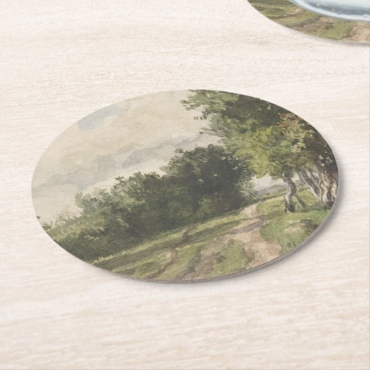 Waterverf Landschap van Pad - Constant Troyon Ronde Kartonnen Onderzetter (Gebogen)