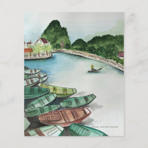 Waterverf landschap, Vietnam, Tam Coc Poster Pede Flyer