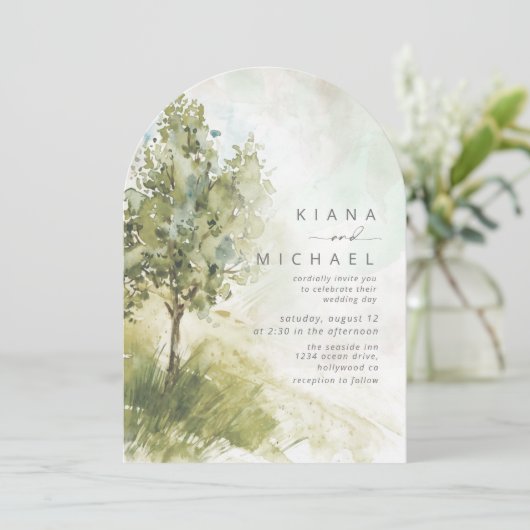 Waterverf Landschap Wedding Sage Green Arch ID786 Kaart (Staand voorkant)