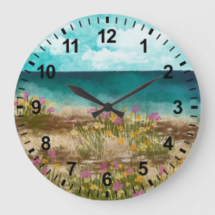 Waterverf Landschap Zee Wilde Bloemen Klok