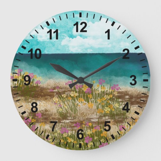 Waterverf Landschap Zee Wilde Bloemen Klok (Voorkant)