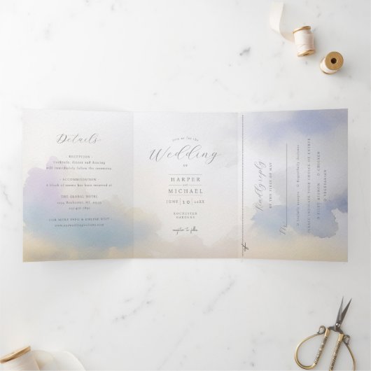 waterverf landschapsbruiloft drieluik uitnodiging (Binnen)