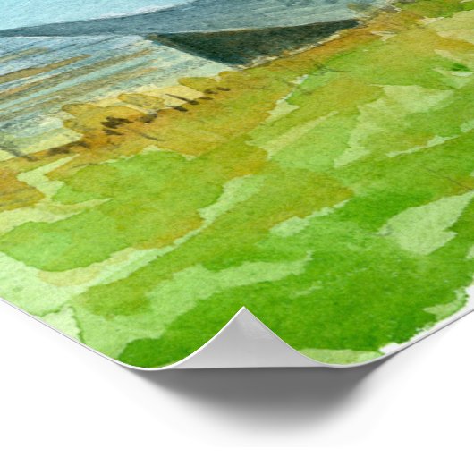 Waterverf landschapskunst van de Rode Barn Poster (Hoek)