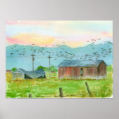 Waterverf landschapskunst van de Rode Barn Poster (Voorkant)