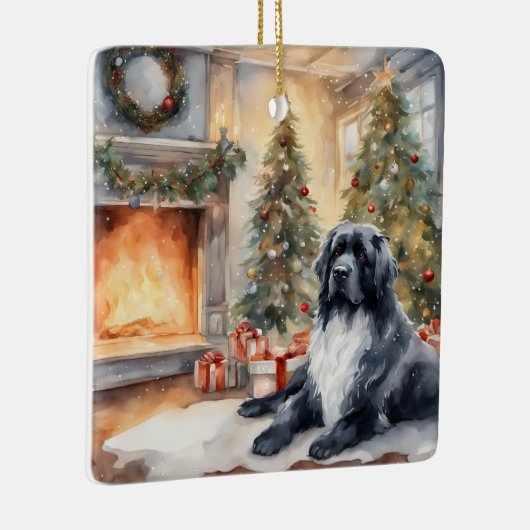Waterverf Landseer Newf - Kerstscene Keramisch Ornament (Rechts)