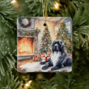 Waterverf Landseer Newf - Kerstscene Keramisch Ornament