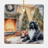 Waterverf Landseer Newf - Kerstscene Keramisch Ornament (Achterkant)
