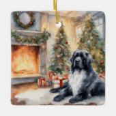 Waterverf Landseer Newf - Kerstscene Keramisch Ornament (Voorkant)