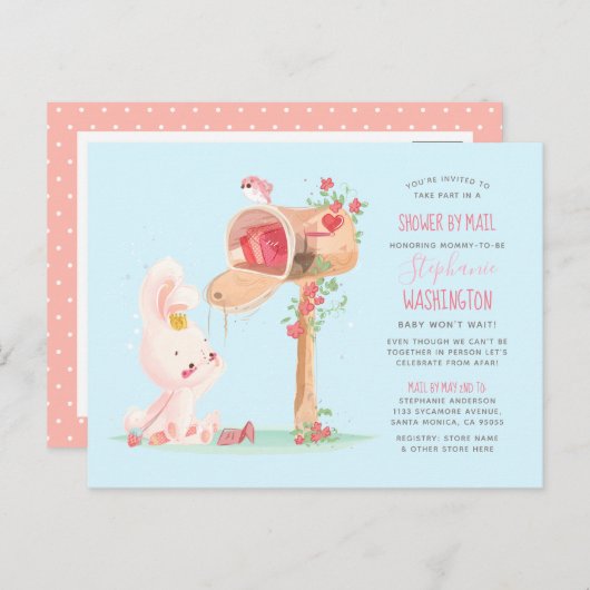 Waterverf Lange Afstand Baby Meisje Douche Per Mai Uitnodiging Briefkaart (Voorkant / Achterkant)