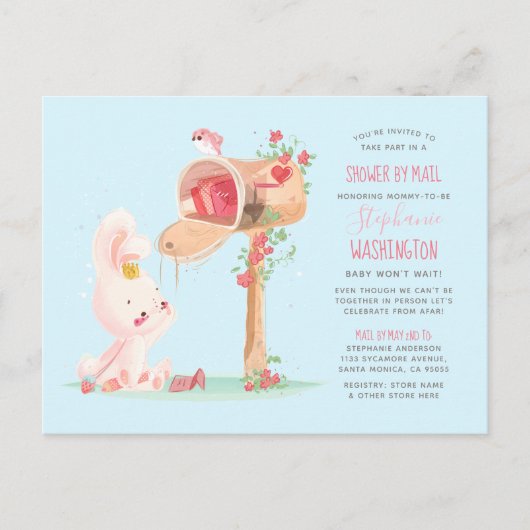 Waterverf Lange Afstand Baby Meisje Douche Per Mai Uitnodiging Briefkaart (Voorkant)