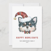 Waterverf Lange Haired Chihuahua Happy Howlidays Feestdagenkaart (Voorkant)