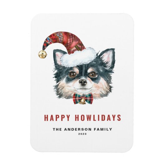 Waterverf Lange Haired Chihuahua Happy Howlidays Magneet (Verticaal)