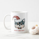 Waterverf Lange Haired Chihuahua Santa Christmas Koffiemok<br><div class="desc">Fijne feestdagen! Vier de feestdagen met deze schattige mok met hondenthema. Het beschikt over een waterverf langharige chihuahua met een kerstmuts. Personaliseer door namen,  datums of berichten toe te voegen. Deze vakantie chihuahua mok zal perfect zijn als een geschenk.</div>
