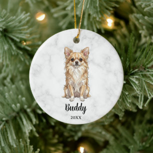 Waterverf Langharige Rehkleurige Chihuahua Hondenh Keramisch Ornament