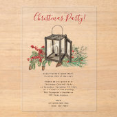 Waterverf lantaarn dennenbessen kerstfeest acryl uitnodigingen (Voorkant)