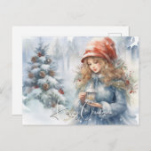 Waterverf lantaarn kerst fee feestdagenkaart (Voorkant / Achterkant)