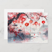 Waterverf lantaarns en bloeiende bomen briefkaart (Voorkant / Achterkant)