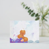 Waterverf lantaarns, konijntje en mooncakes briefkaart (Staand voorkant)