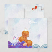 Waterverf lantaarns, konijntje en mooncakes briefkaart (Voorkant / Achterkant)
