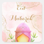 Waterverf Lantern Gold Pink Eid Mubarak Eid Vierkante Sticker (Voorkant)