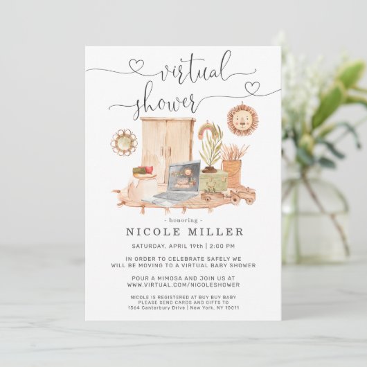 Waterverf laptop | Uitnodiging virtueel Baby showe (Staand voorkant)