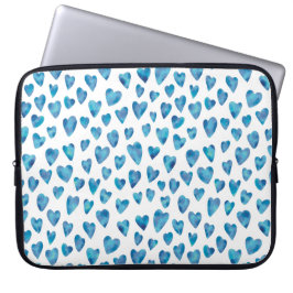 Waterverf laptophoes met blauw hart / hoesje laptop sleeve