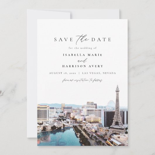 Waterverf Las Vegas Nevada Skyline Save the Date Kaart (Voorkant)