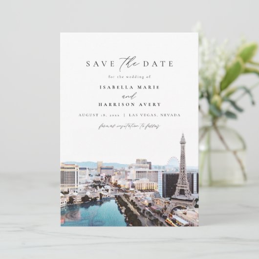 Waterverf Las Vegas Nevada Skyline Save the Date Kaart (Staand voorkant)