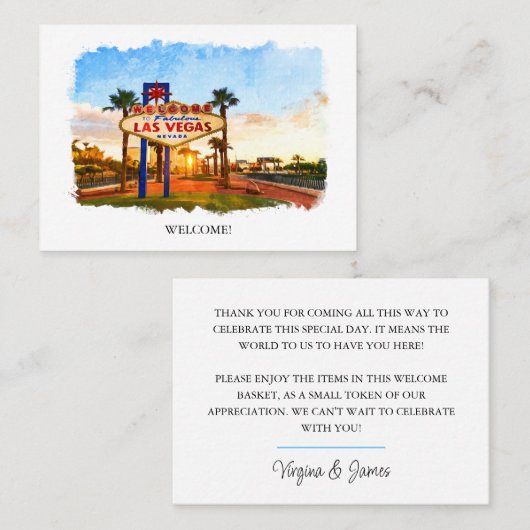 Waterverf Las Vegas tekenen Welkom op de bruiloft Plaatskaartje (Voorkant / Achterkant)