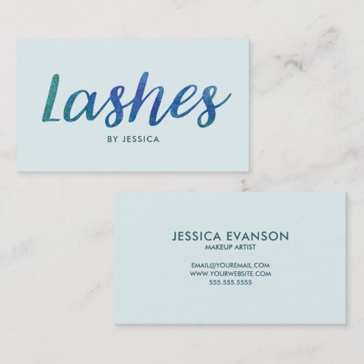 Waterverf Lash-technicus blauw groen Visitekaartje (Voorkant / Achterkant)