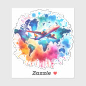 Waterverf Laten we reizen de wereld ontwerp Sticker (Vel)