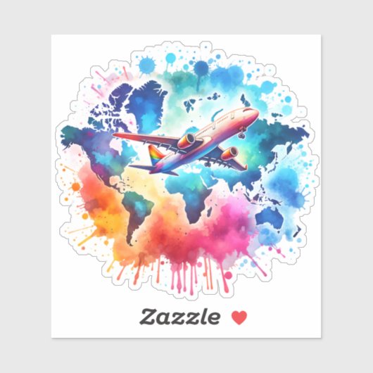Waterverf Laten we reizen de wereld ontwerp Sticker (Vel)