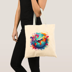 Waterverf Laten we reizen de wereld ontwerp Tote Bag