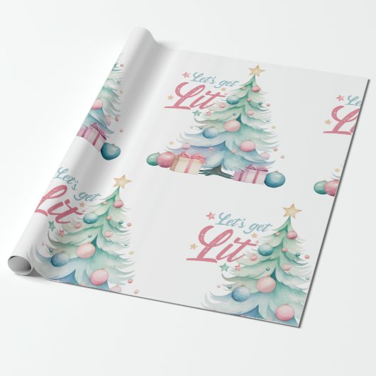 Waterverf Laten we verlichte kerstboom Cadeaupapier (Uitgerold)