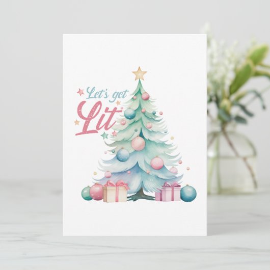 Waterverf Laten we verlichte kerstboom Kaart (Staand voorkant)