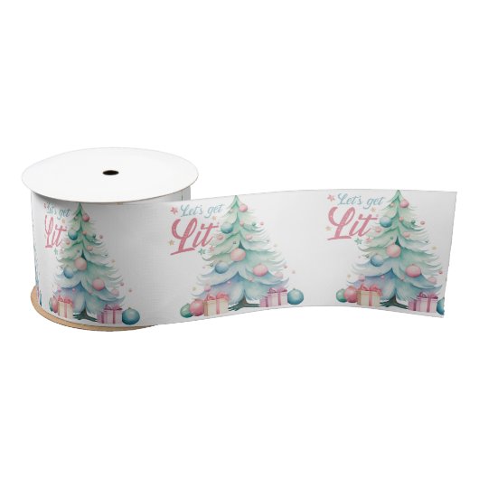 Waterverf Laten we verlichte kerstboom Satijnen Lint (Spoel)