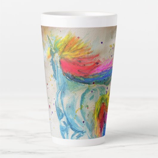 Waterverf latte Mok van mijn paardregenboog Unicor (Voorkant)