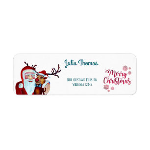 Waterverf Laughing Santa Claus Rudolf Smiling Etiket