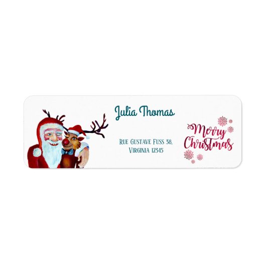 Waterverf Laughing Santa Claus Rudolf Smiling Etiket (Voorkant)