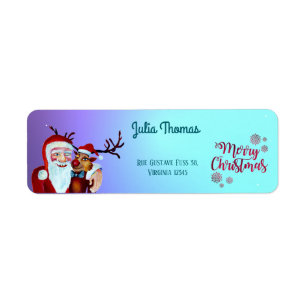 Waterverf Laughing Santa Claus Rudolf Smiling Etiket