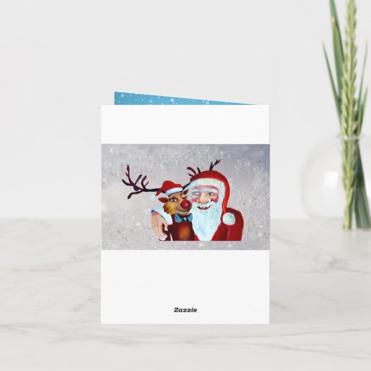 Waterverf Laughing Santa Claus Rudolf Smiling Kaart (Achterkant)