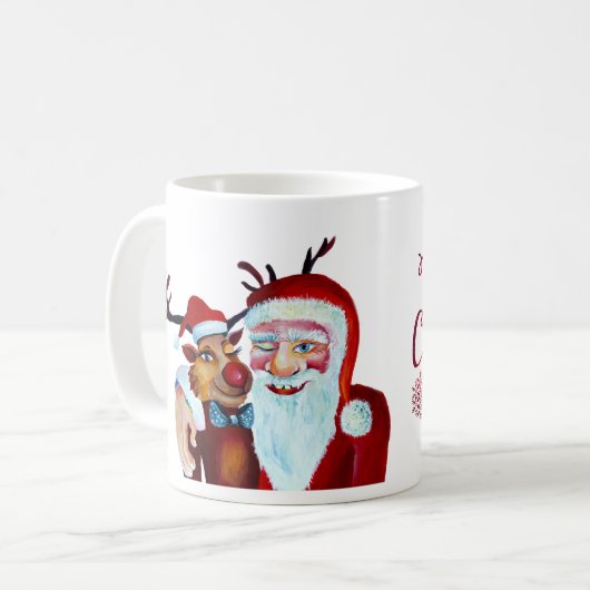 Waterverf Laughing Santa Claus Rudolf Smiling Koffiemok (Voorkant links)