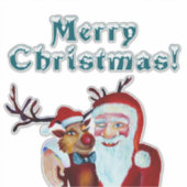 Waterverf Laughing Santa Claus Rudolf Smiling Sticker (Voorkant)