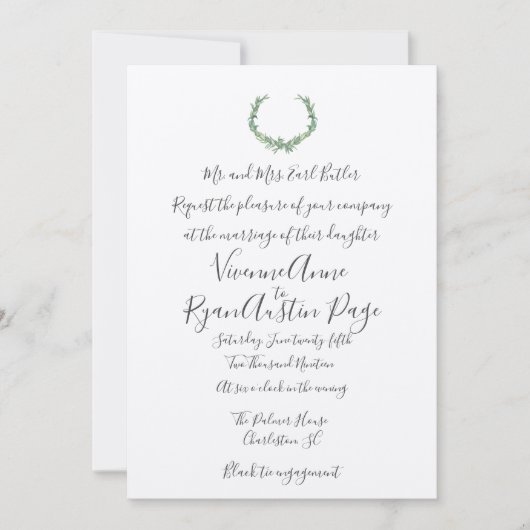 Waterverf Laurel Botanical Wedding Invitation Kaart (Voorkant)