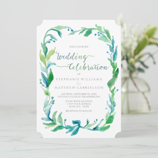 Waterverf Laurel Eucalyptus Blad Bladblad Krans Kaart (Staand voorkant)