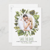 Waterverf Laurel Greenery Foto Bewaar de datum Aankondigingskaart (Voorkant / Achterkant)