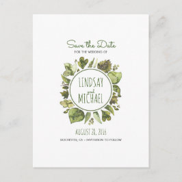 Waterverf Laurel - Greenery Wreath Save the Date Aankondigingskaart