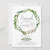 Waterverf Laurel Krans Sweet Sixteen Invitation Kaart (Voorkant)