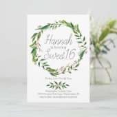 Waterverf Laurel Krans Sweet Sixteen Invitation Kaart (Staand voorkant)