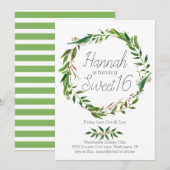 Waterverf Laurel Krans Sweet Sixteen Invitation Kaart (Voorkant / Achterkant)